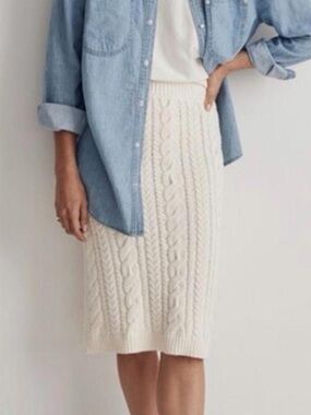 Madewell Cream Cable-Knit Midi Skirt
